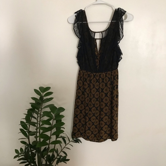 Anthropologie Black and Gold with Lace Back Dress - Picture 4 of 7